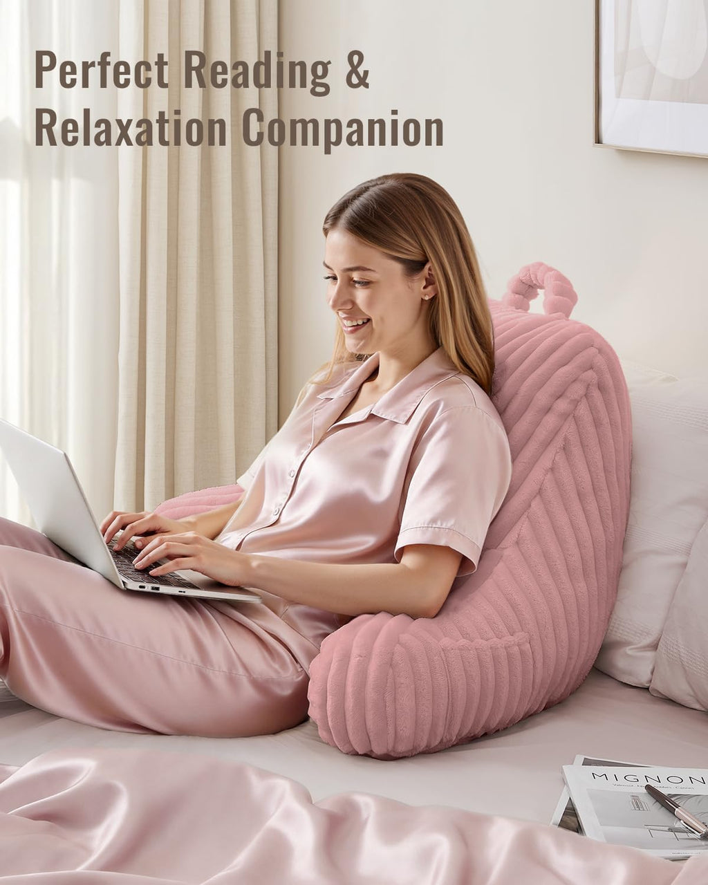 BlissfulDiary Blissful Diary Reading Pillow for Sitting in Bed, Large Flannel Back Pillow Bed Sitting Up for Adult & Children, Backrest Cus…
