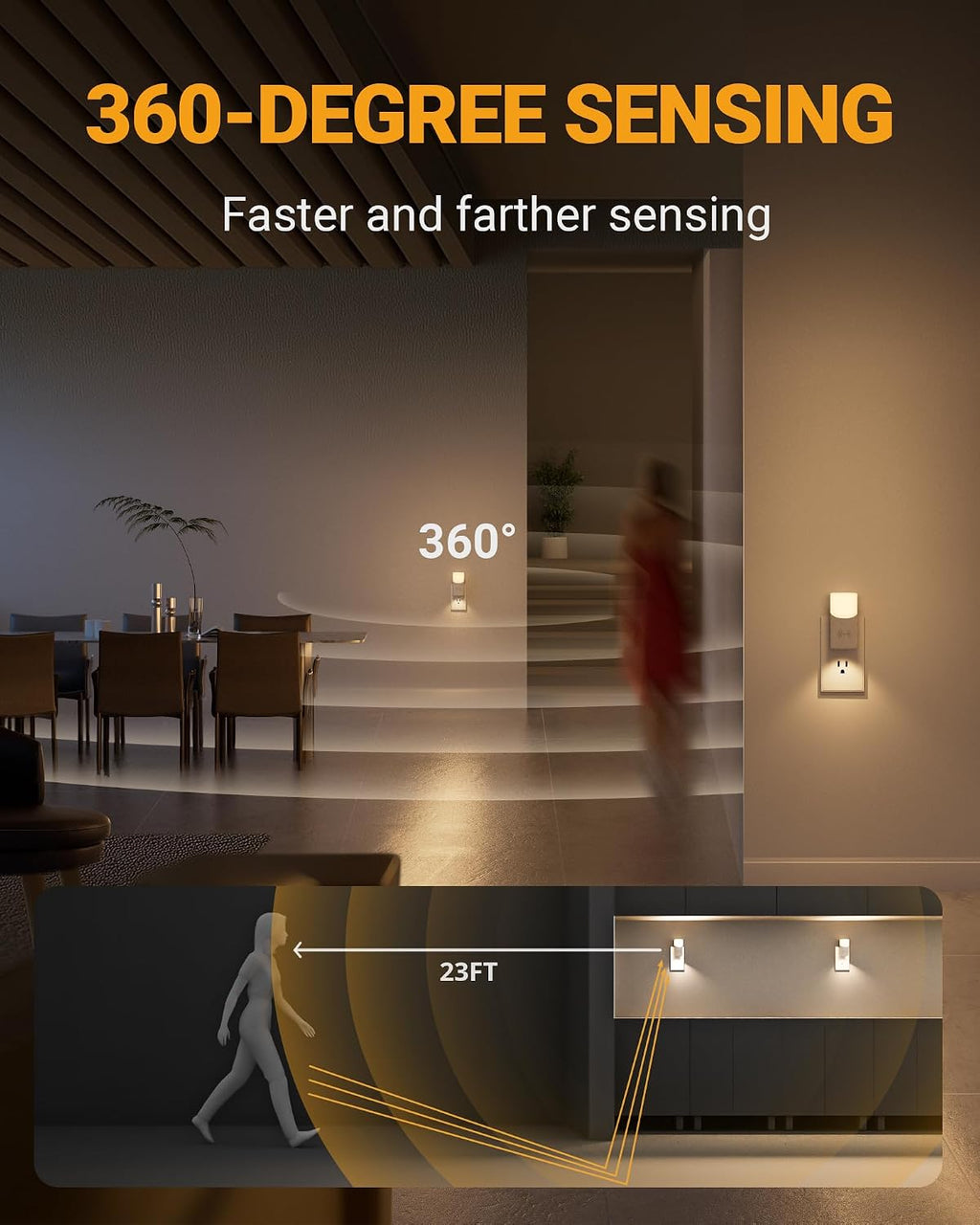 Lyridz LED Plug-in Night Light with 360° Motion Sensor, 1-150 Lumens Dimmable Nightlights Indoor for Bathroom, Bedroom, Hallway, Stairs…