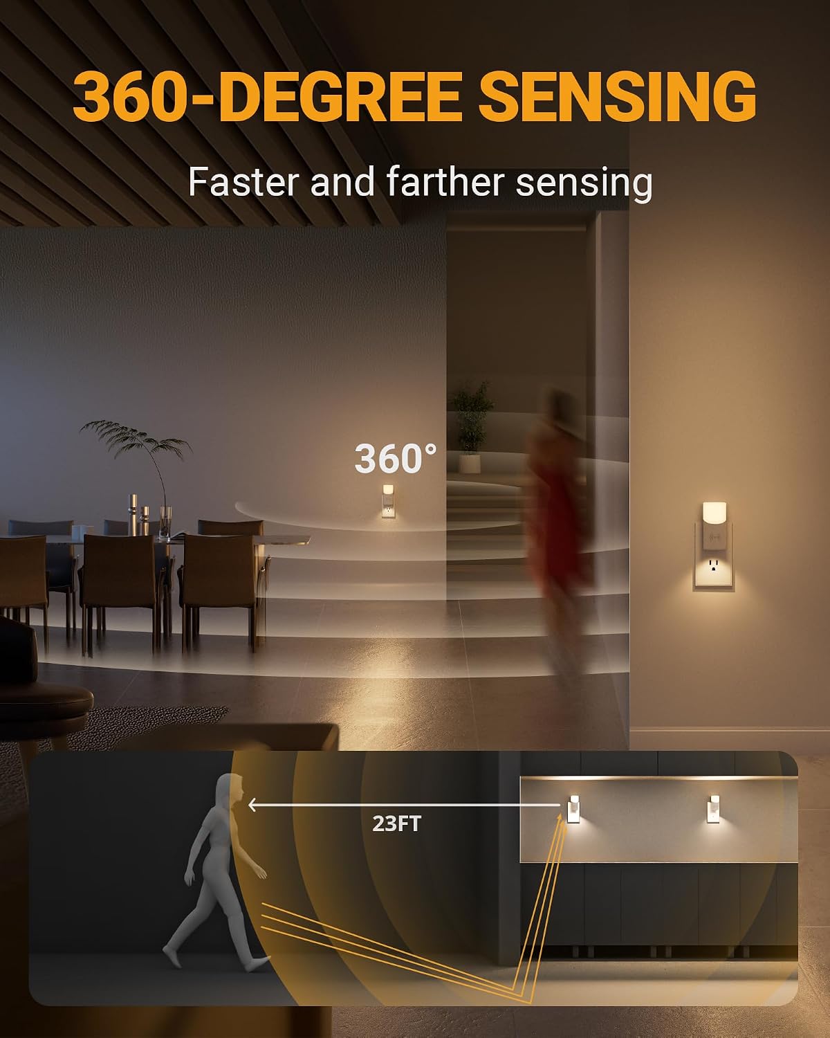 Lyridz LED Plug-in Night Light with 360° Motion Sensor, 1-150 Lumens Dimmable Nightlights Indoor for Bathroom, Bedroom, Hallway, Stairs…