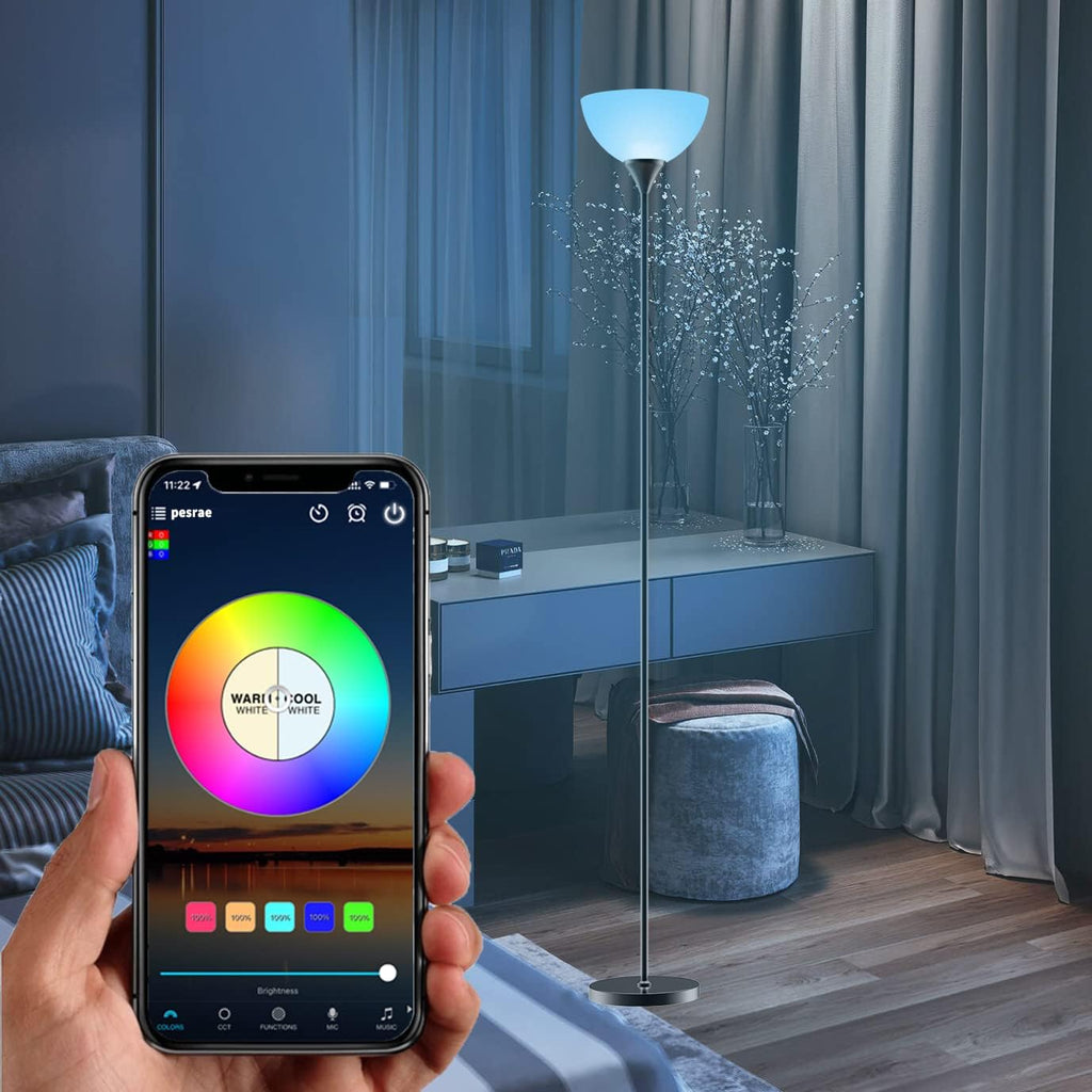 PESRAE Smart RGB Floor Lamps Work with Alexa, Google Assistant WiFi App, Modern Color Changing Floor Lamp, Dimmable Corner Floor Lamp for…
