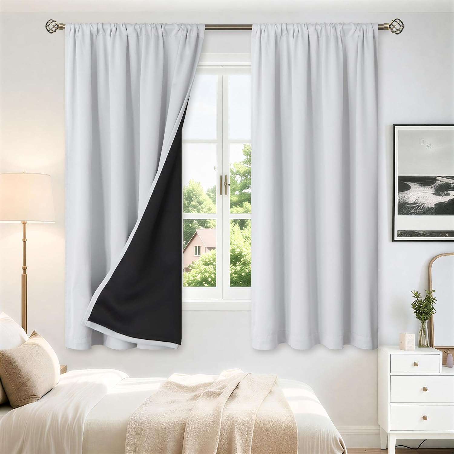 BGment Greyish White Thermal Insulated Blackout Curtains for Bedroom, 100% Black Out Curtains Noise Reduce Light Blocking Winter…