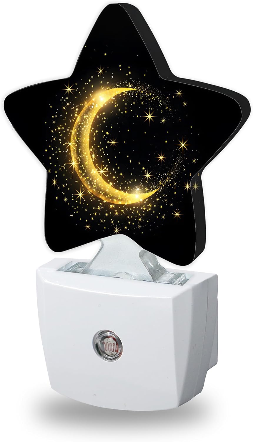 Gold Moon Night Light for Kids, Black Glitter Night Lights Plug Into Wall, Lightweight Dusk to Dawn Light Sensor Warm Nightlights for…