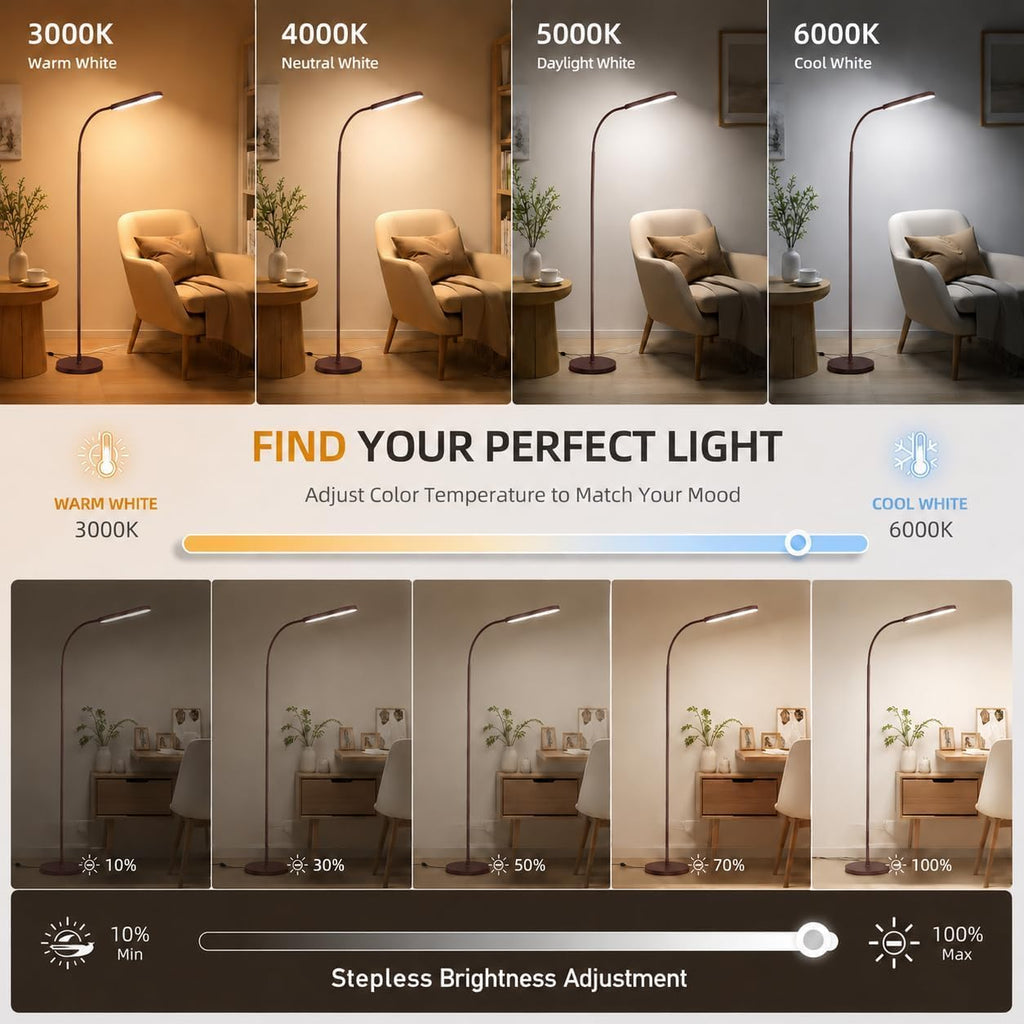 Wio-Mio Led Floor Lamps with 15w/1000lm Bright LED Floor Lamp with Stepless Adjustable 3000K-6000K Colors and Dimmer, Remote and Touch…