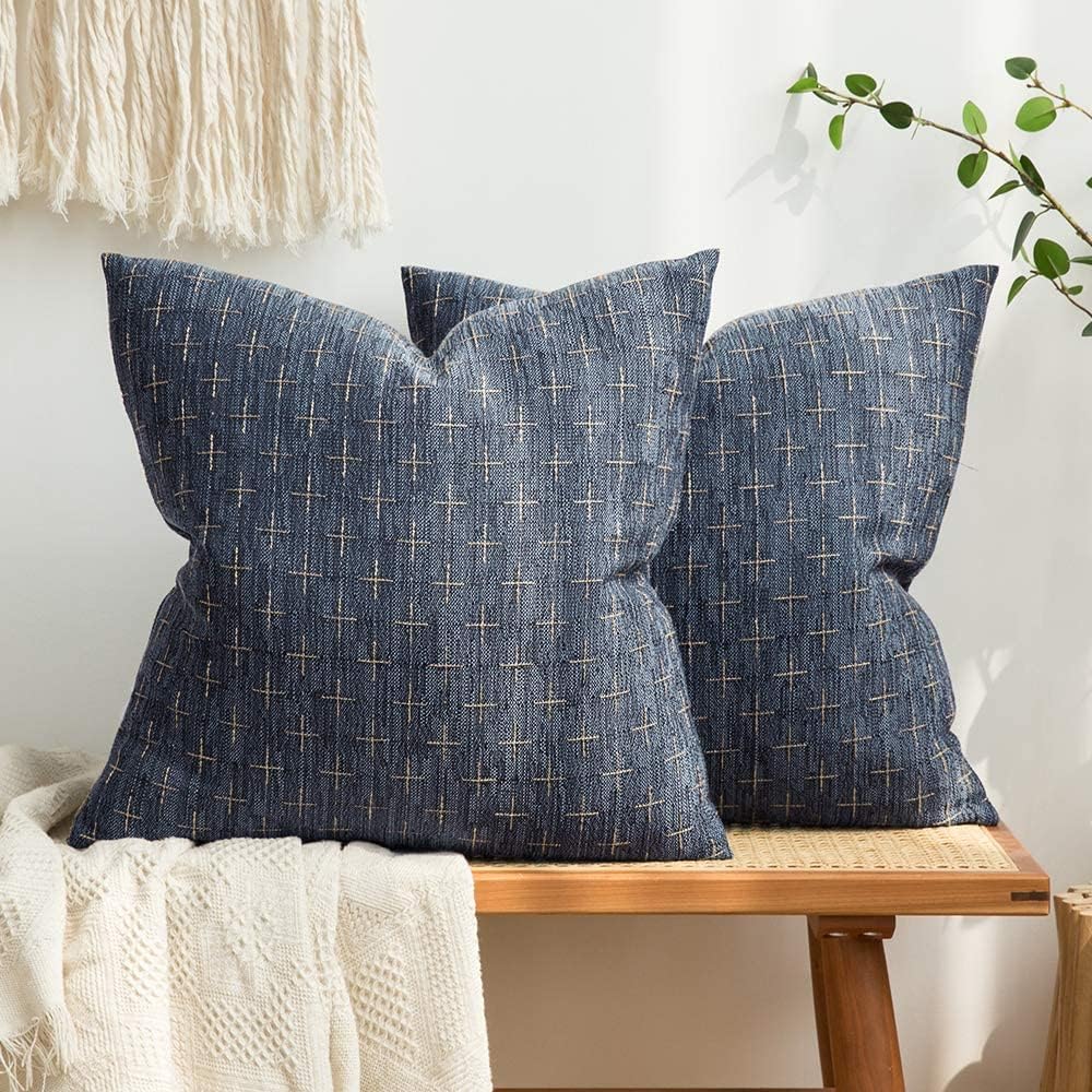 MIULEE Pack of 2 Decorative Burlap Linen Euro Sham Throw Pillow Covers for Sofa Couch Bed 24x24 Inch Modern Farmhouse Vintage Pillowcases…