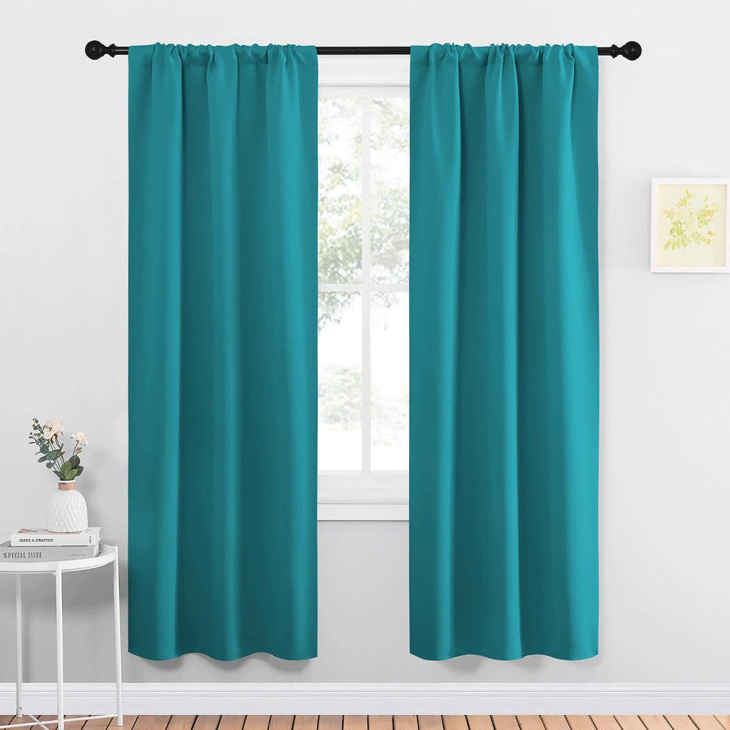 NICETOWN Peacock Blue Blackout Curtains Panels for Window, Thermal Insulated Rod Pocket Blackout Drapes/Draperies for Living Room (2…