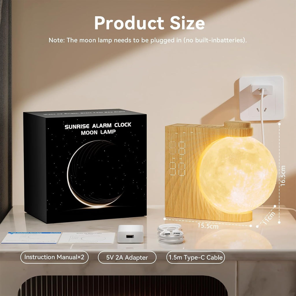 Sunrise Alarm Clocks for Heavy Sleepers, Night Lamp Clocks for Bedrooms with Moon Light,10 Light Effects,30/60/90 Timer,10 Sleep Nature…