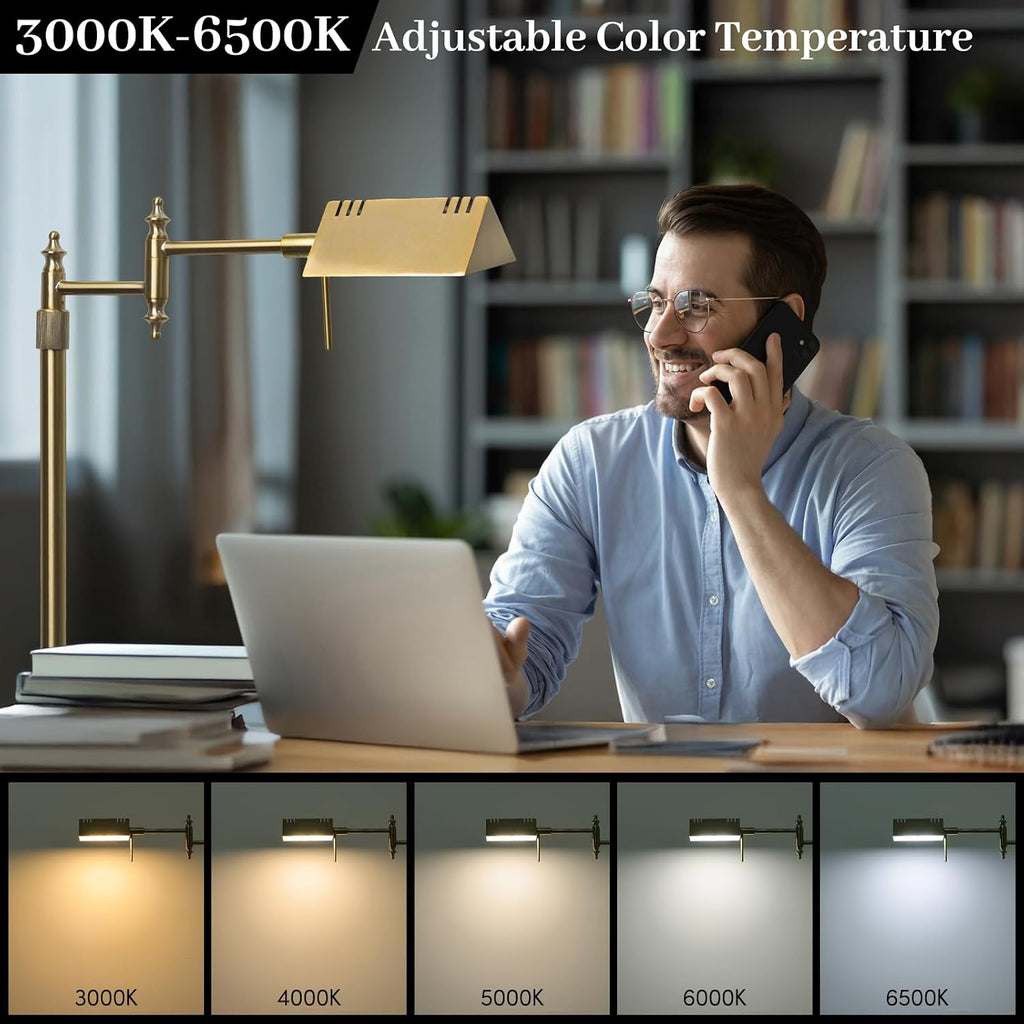 Dimmable Pharmacy Floor Lamp with Remote, 17W Gold LED Reading Floor Lamp with 360°Swing Arm, 3 Color Temperature, Height Adjustable…