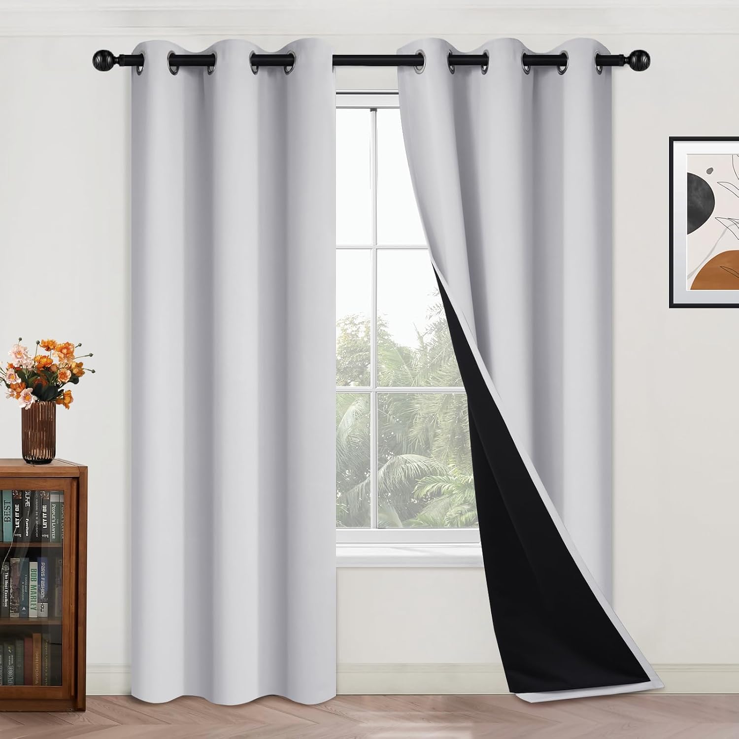 Yakamok 100% Blackout Curtains 84 Inches Long, 2 Thick Layers Heat and Full Light Blocking Soft Thermal Insulated Drapes for Bedroom(42" Wi…