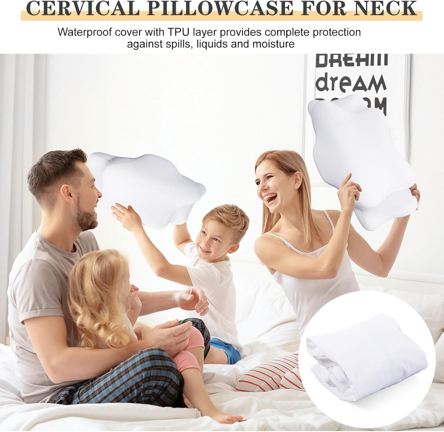 Hahafelt Waterproof Pillow Protector with Zipper Cervical Neck Pillowcase (Only Pillowcase) Cooling Ergonomic Pillow Cover for Side Back St…