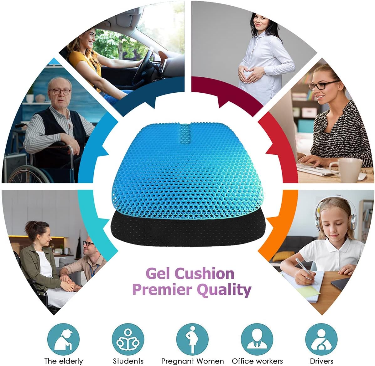 masteymoh Gel Seat Cushion for Long Sitting, Gel Cushions for Pressure Sores Relief, 18.5x17.3x1.2 Inches Cooling Gel Car Seat Cushion…