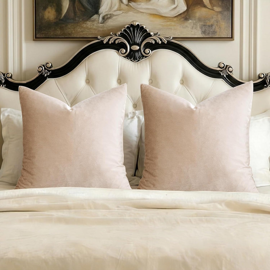 GIGIZAZAFocusingonhomedecoration GIGIZAZA 24x24 Beige Pillow Covers: Pack of 2 Champagne Vintage Throw Pillows Super Soft Velvet Covers - D…