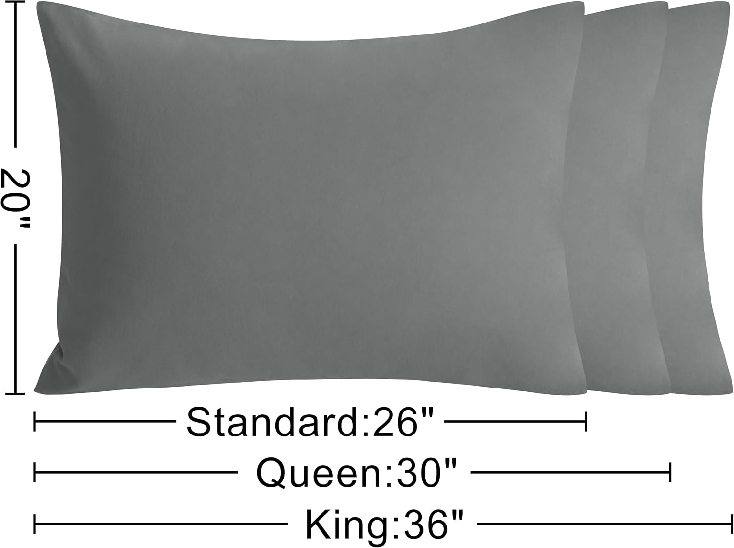 Ntbay Standard Cotton Pillowcases - Envelope Closure 20x26 Pillowcases Set of 2, Breathable and Soft Bed Pillow Cases, Grey Cotton Grey