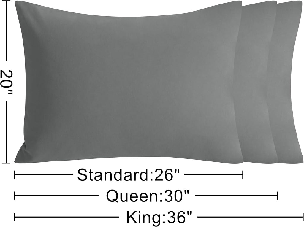 Ntbay Queen Size Stone Washed Cotton Pillowcases, 2-Pack Vintage Style Breathable Pillow Cases, 20x30 Inches, Grey Cotton Grey