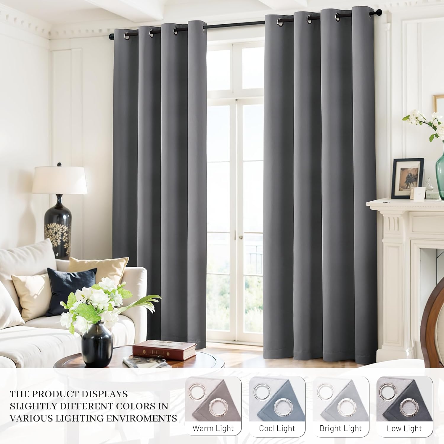 Yakamok Grey Room Darkening 100% Blackout Curtains Grommet Window Treatments with 2 Thick Layers-Gray Thermal Insulated Drapes Set of 2 Pan…