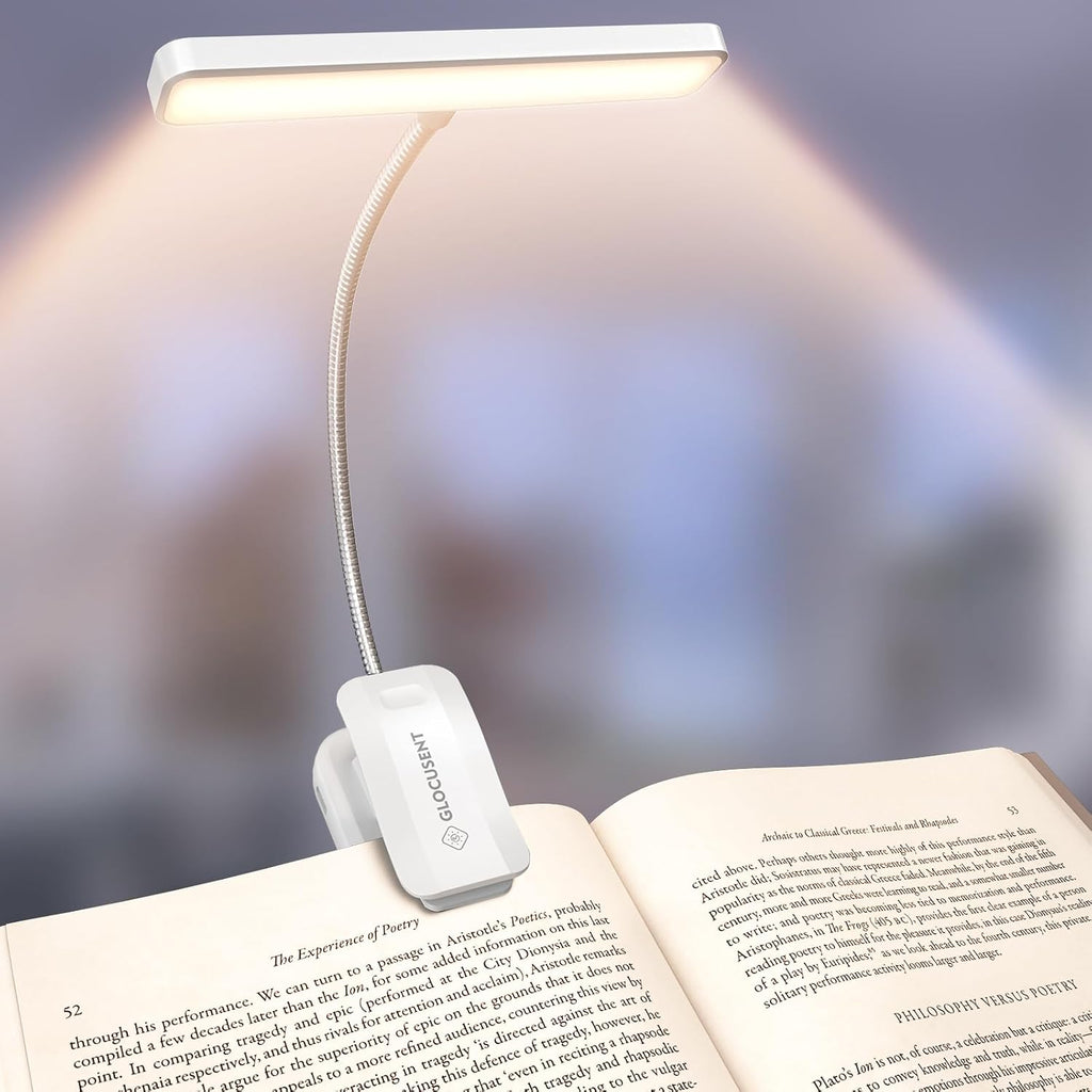 Glocusent 26 LED Book Light, 1200 mAh 90 Hrs Lasting Rechargeable Reading Light, 5 Amber Colors & Stepless Dimming Book Reading Light…