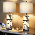 Scenekoy 27" Alabaster Table Lamps Set of 2 with Night Light for Living Room Bedroom, Nightstand Lamps with Linen Shade, Modern Bedroom…