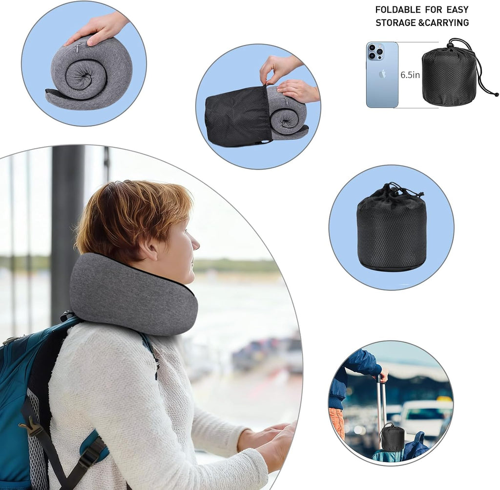 Neck Travel Pillows for Airplanes Memory Foam Neck Comfort Pillow Compact Ergonomic Design Sleeping Essentials for Long Flights Car Rides…