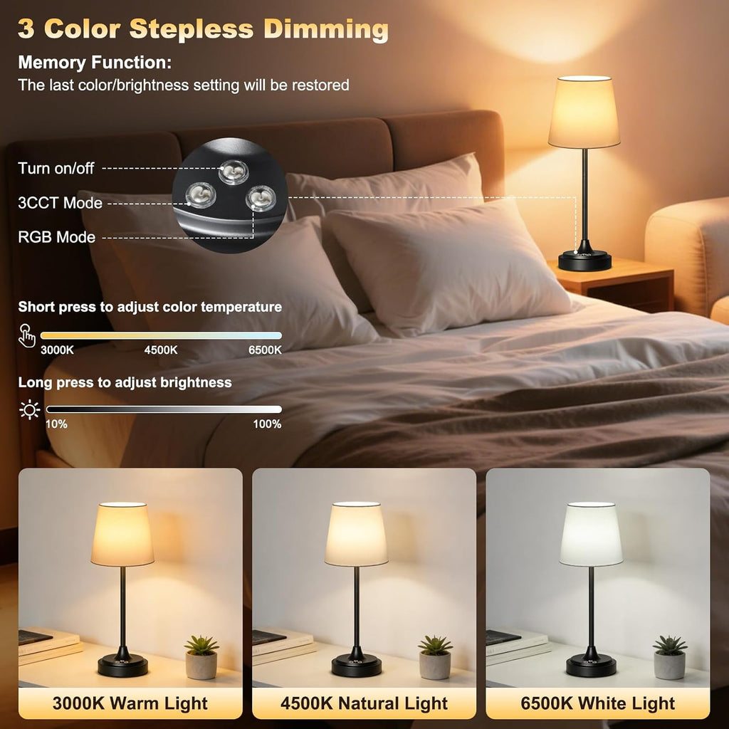 Wowag Cordless Table Lamp Rechargeable,5000mAh Battery Operated Desk Lamp,3 Colors & 7 RGB Stepless Dimmable, Touch Control Ambient Light…