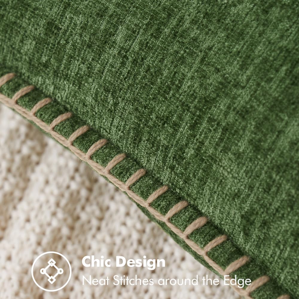 Miulee Pack of 2 Couch Pillow Covers 22x22 Inch Moss Green Farmhouse Decorative Throw Pillow Covers with Stitched Edge Soft Chenille Solid…