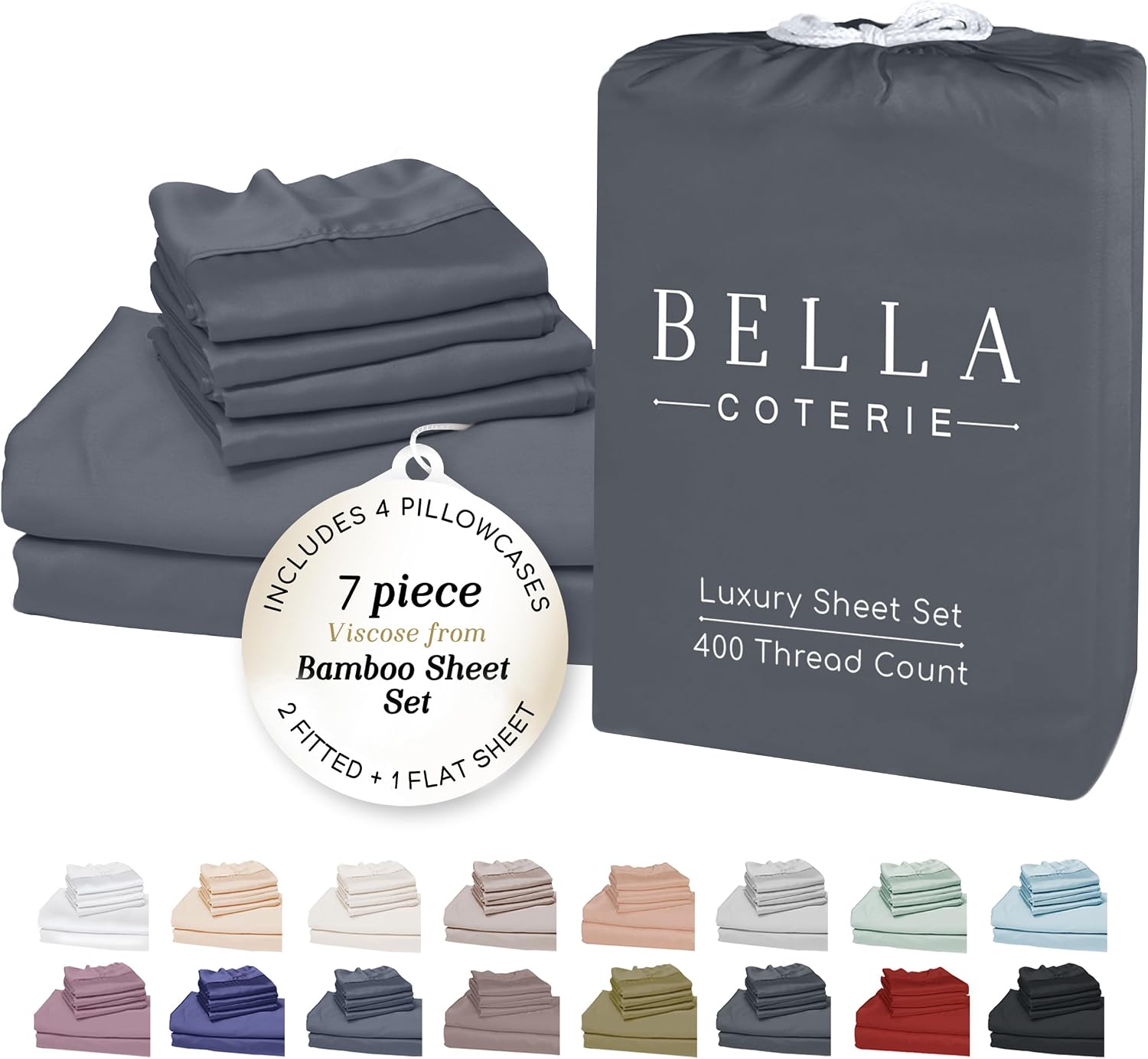 Bella Coterie 7 Piece Luxury Bamboo Viscose Split King Size Sheet Set | 2 Fitted Sheets for Adjustable Beds | 100% Organically Grown |…