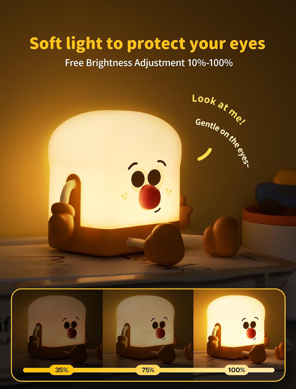 Toast Night Light for Kids, Rechargeable Bedside Table Lamp, Portable Night Lamps, Cute Nursery Night Lights for Bedroom, Office, Desk…