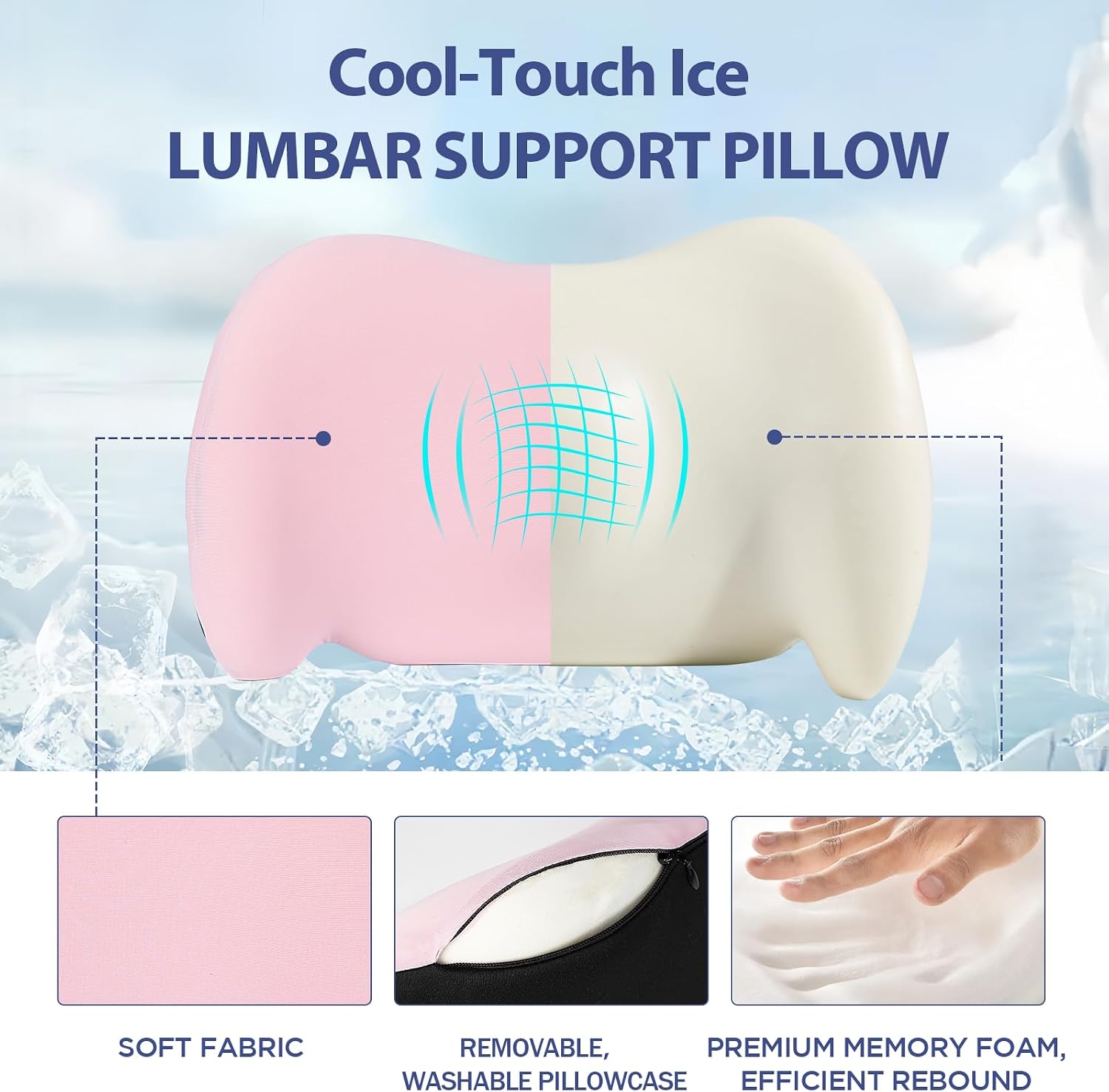 Bymecost Lumbar Support Pillow for Office Chair, Cooling Car Lumbar Pillow Lower Back, Memory Foam Back Cushion with Adjustable Straps, Ergo…