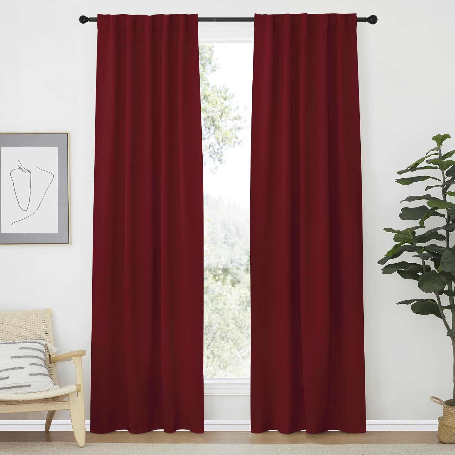 Nicetown Living Room Darkening Curtains - (Burgundy Red Color) W42 x L70, Set of 2, Home Decor Room Darkening Thermal Insulated Drapery Pan…