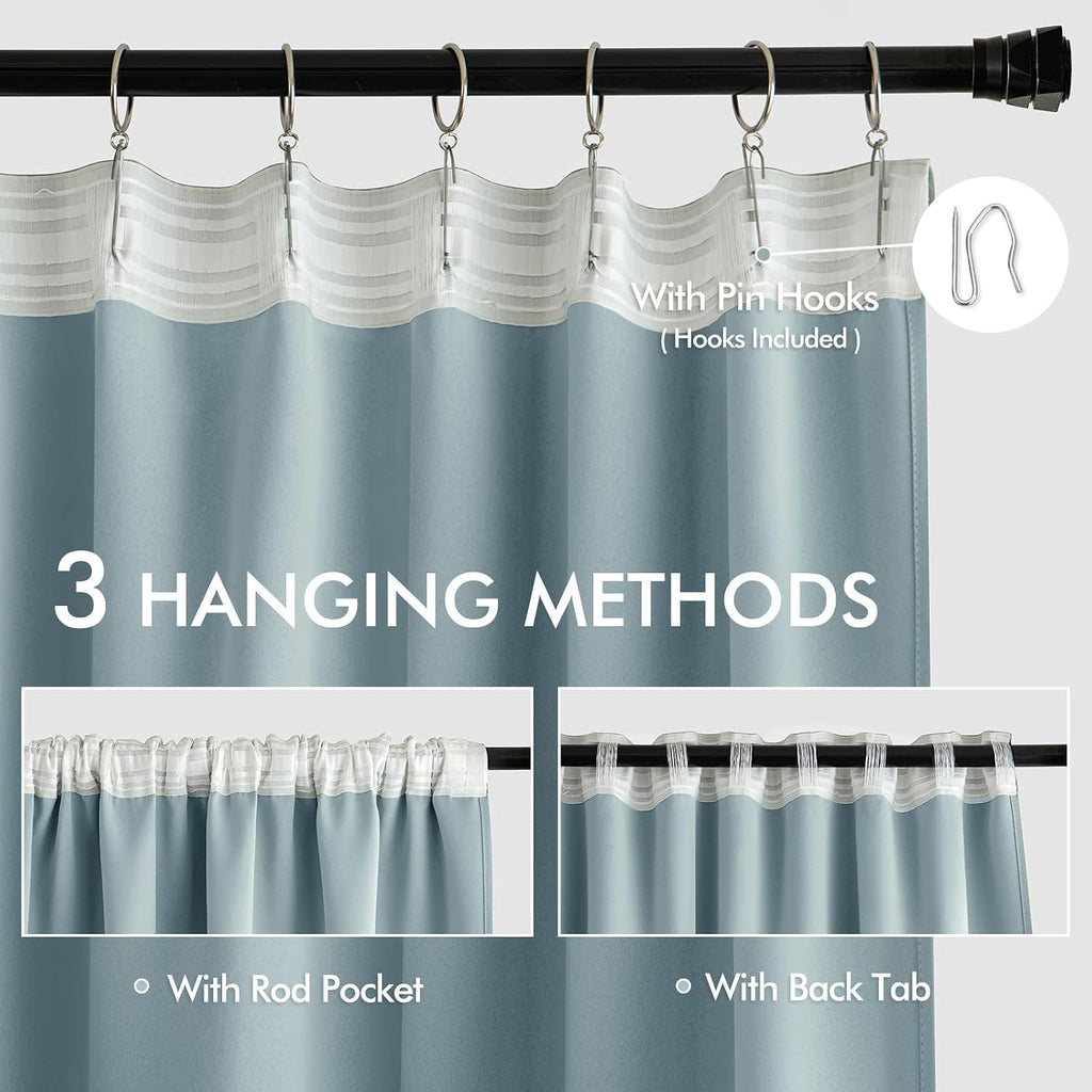 Miulee Slate Blue Back Tab Blackout Curtains 63 Inch Length 2 Panels Set for Living Room Bedroom Privacy, Rod Pocket/Pinch Pleat Thermal In…