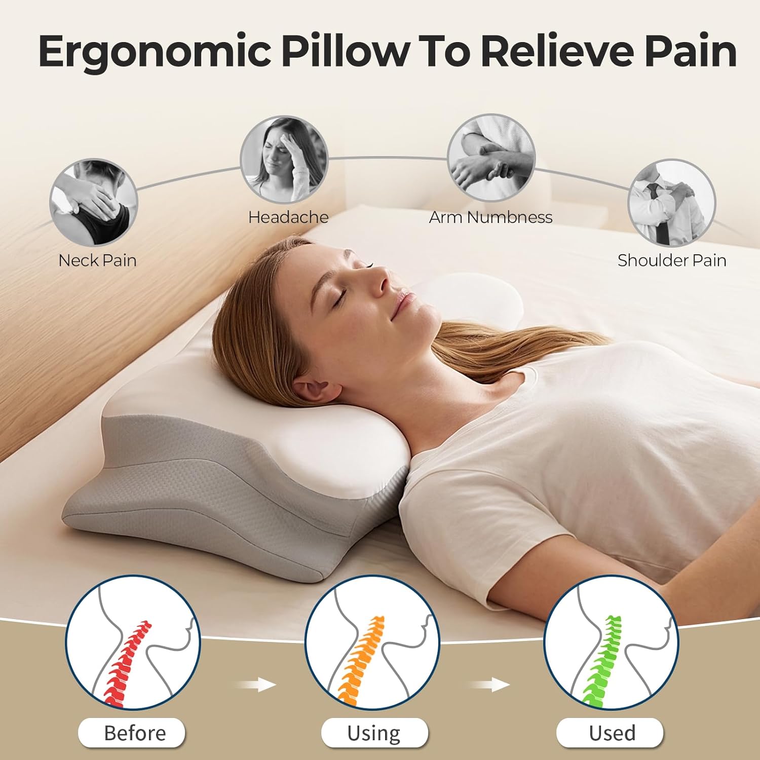 Ylekto Cervical Neck Pillow for - Contour Memory Foam Pillows for Sleeping, Ergonomic Pillow Side Sleeper Pillow for Neck Support, Orthoped…