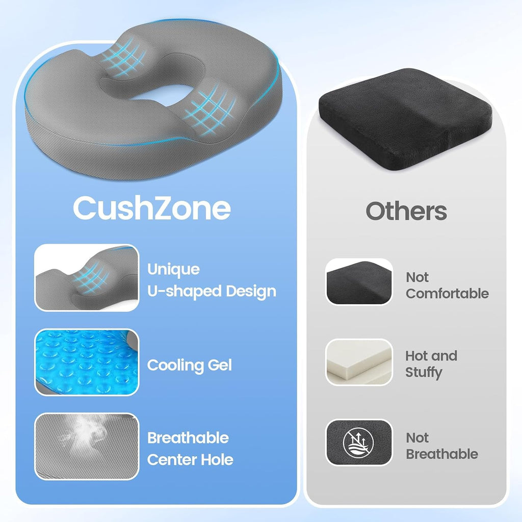 CushZone Donut Pillow Seat Cushion - Cooling Gel Donut Chair Cushions, Memory Foam Seat Cushion for Office & Home, Car Seat Cushion and But…
