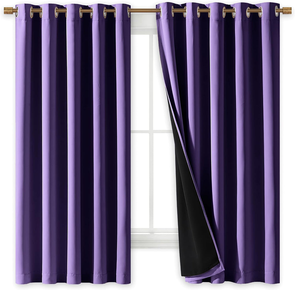 Nicetown 100% Blackout Curtains with Black Liners, Thermal Insulated Full Blackout 2-Layer Lined Drapes, Energy Efficiency Window Draperies…