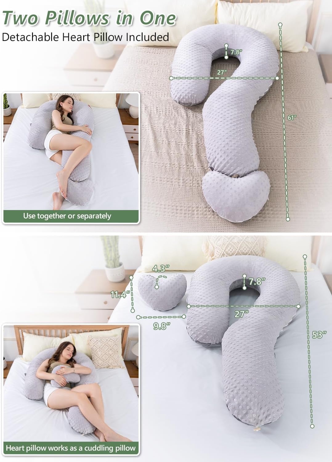 Meiz Question Mark Body Pillow for Adults & Couples, Dual-Sided Velvet Long Bolster Pillow with Detachable Heart Cushion for Hugging…
