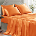 Golal Satin Sheets Queen Size - 6 Pieces Luxury Silky Soft Bed Sheets, Wrinkle-Free Burnt Orange Satin Silk Sheet Set with 1 Deep Pocket Fi…
