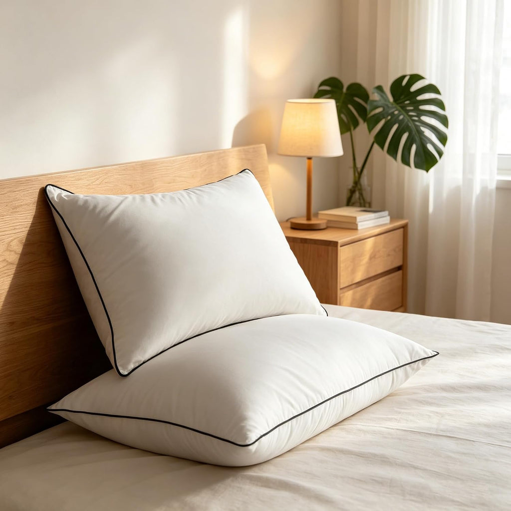 Down Bed Pillows Standard Size Set of 2, Luxurious Hotel Pillow for Back, Stomach and Side Sleepers, Downproof, Soft, Fluffy, Breathable…