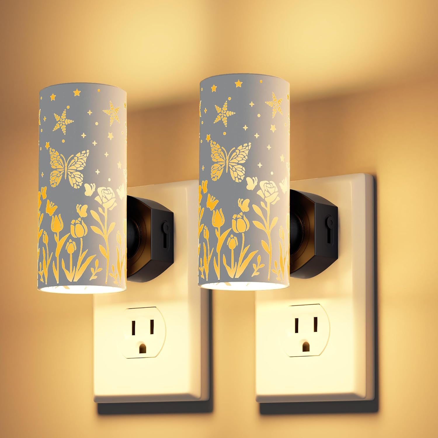 LED Night Lights Plug into Wall, 2-Pack 3000K Bright Plug in Nightlights, Dusk-to-Dawn, Dimmable 0-100LM, Auto-On/Off, Home Decor for…