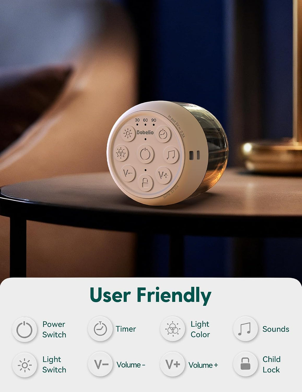 Babelio Pocket Glow White Noise Sound Machine - Upgraded 7 Color Night Lights, 20 Non-Looping Sounds, Timer & Memory Function, Portable for…