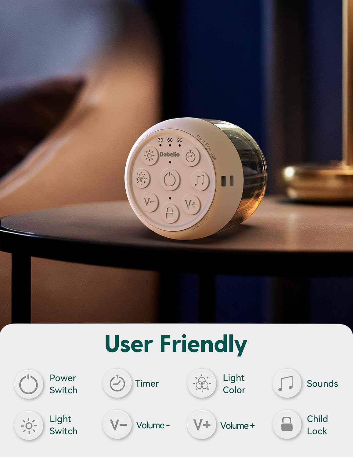 Babelio Pocket Glow White Noise Sound Machine - Upgraded 7 Color Night Lights, 20 Non-Looping Sounds, Timer & Memory Function, Portable for…