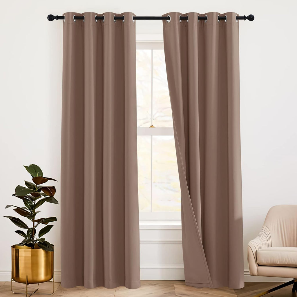 Rybhome RYB HOME 3-in-1 Soundproof Curtains with Detachable Felt Liner, 100% Blackout Thermal Insulated Living Room Curtains, Draft Block D…