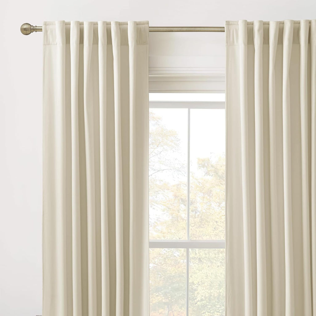 Rybhome RYB HOME Beige Velvet Curtains for Bedroom Living Room, Thermal Insulated Privacy UV Heat Blocking Luxurious Soft Rod Pocket Back T…