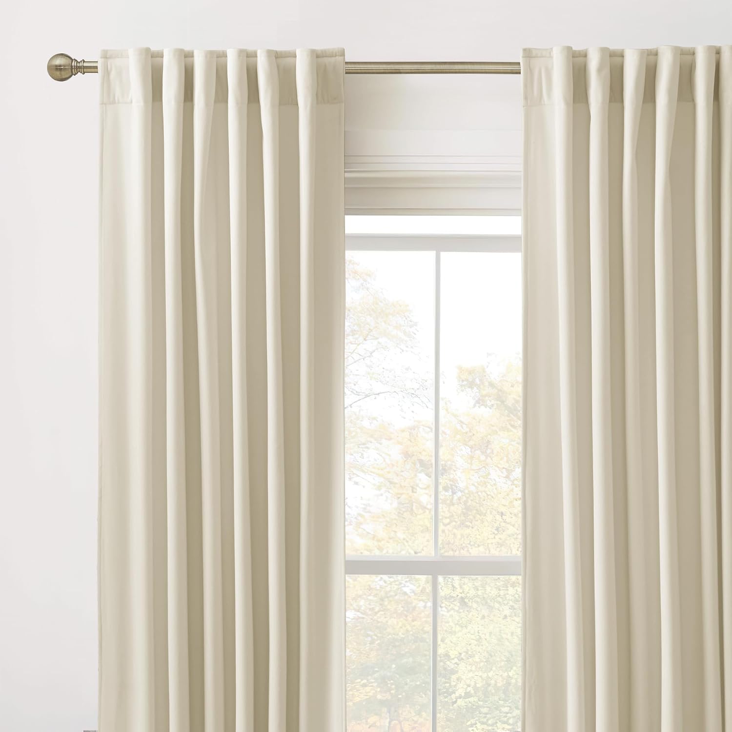 Rybhome RYB HOME Beige Velvet Curtains for Bedroom Living Room, Thermal Insulated Privacy UV Heat Blocking Luxurious Soft Rod Pocket Back T…