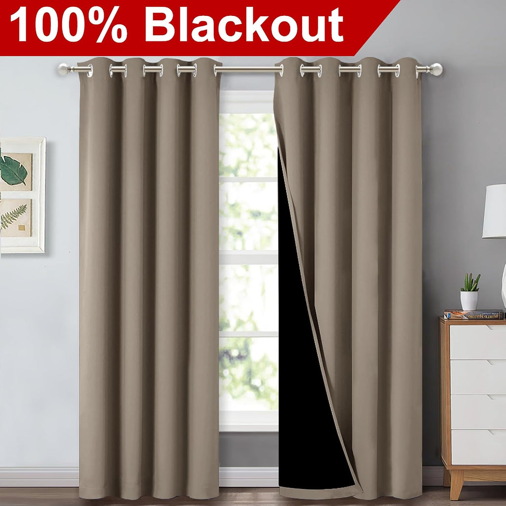 Nicetown Taupe Full Shade Curtain Panels, Pair of Energy Smart & Noise Blocking Out Blackout Drapes for Dining Room Window, Thermal Insulat…