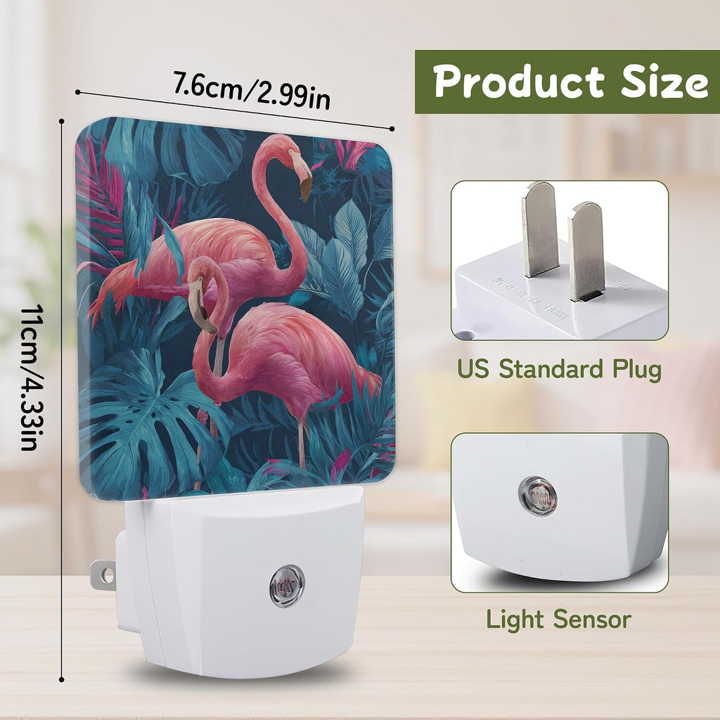 Night Light, Tropical Pink Flamingo Night Lights Plug into Wall for Bedroom Bathroom Hallway Kitchen, Dusk to Dawn Sensor Decorative Gift…