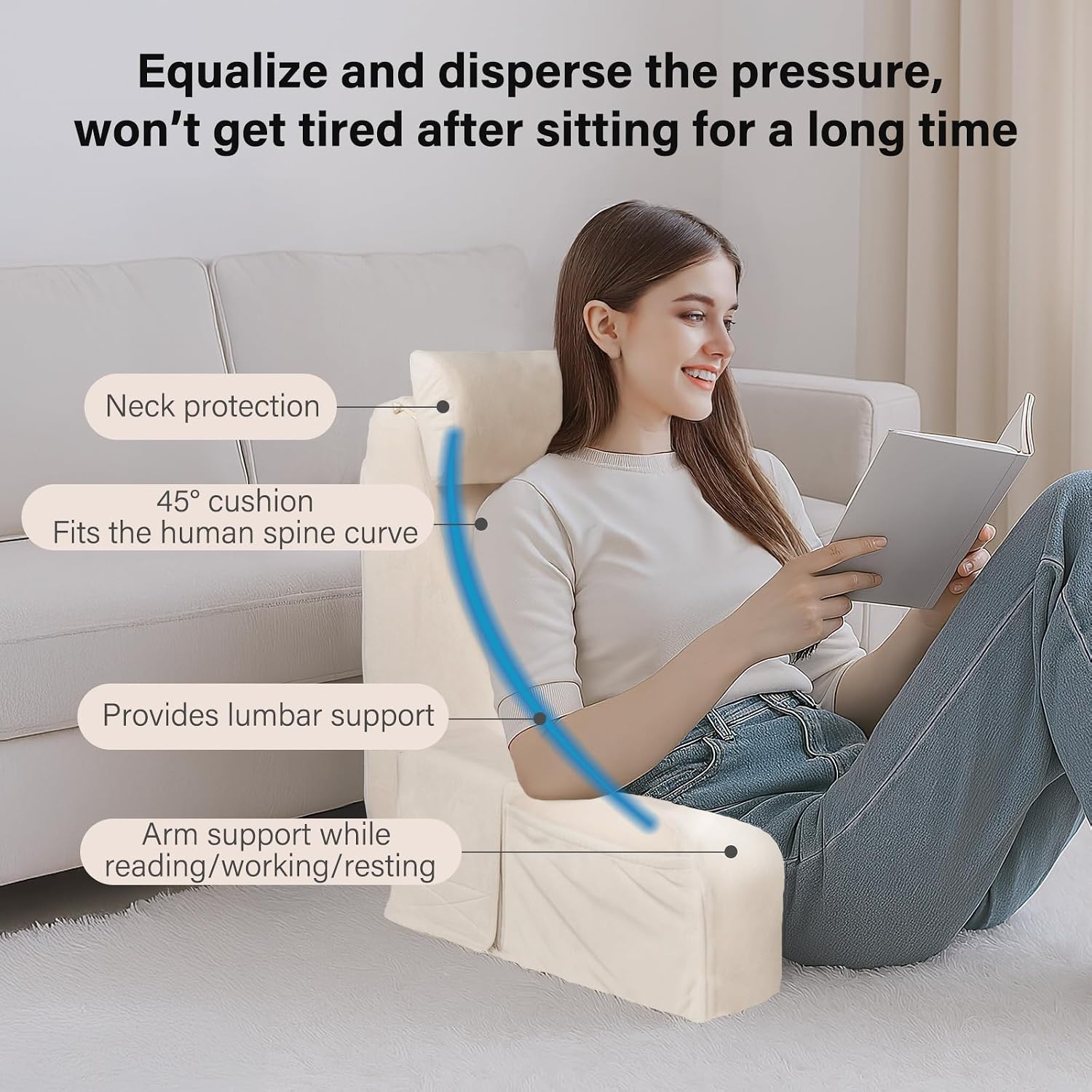 ENITYA 19" Back Pillow for Bed Sitting up, Big Pockets and Washable Removable Cover, Reading Chair for Watching TV/Reading/Gaming/Resting…