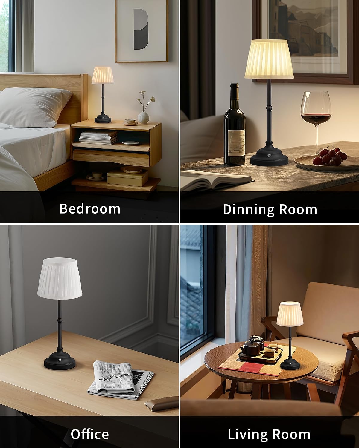 KDG Cordless LED Table Lamp, Portables Fabric Shade Desk Lamps, 4000mAh Rechargeable Battery Powered Lighting, Dimmable Light for Dining…