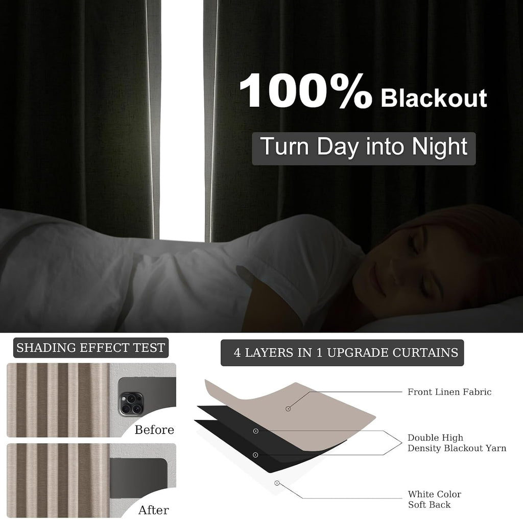 Topfinel Light Blocking Rustic 96 Inch Long Linen Curtains 2 Panel Set, Modern Farmhouse Curtains for Living Room, Room Darkening Tab Top T…