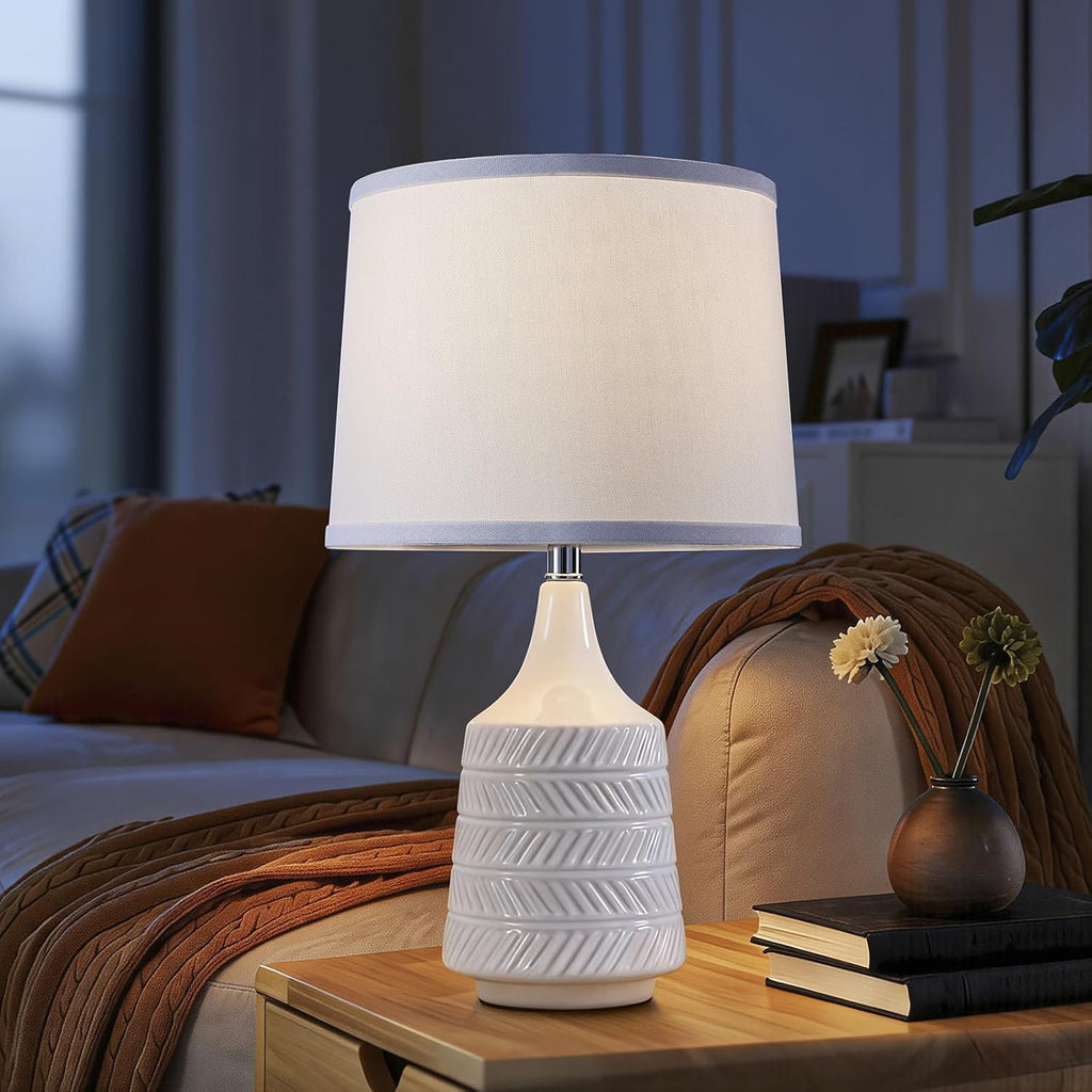 White Ceramic Table Lamps Set of 2, 18.5" Modern Bedside Lamps for Night Stands, Decor Classic Small Lamps for Living Room End Tables…