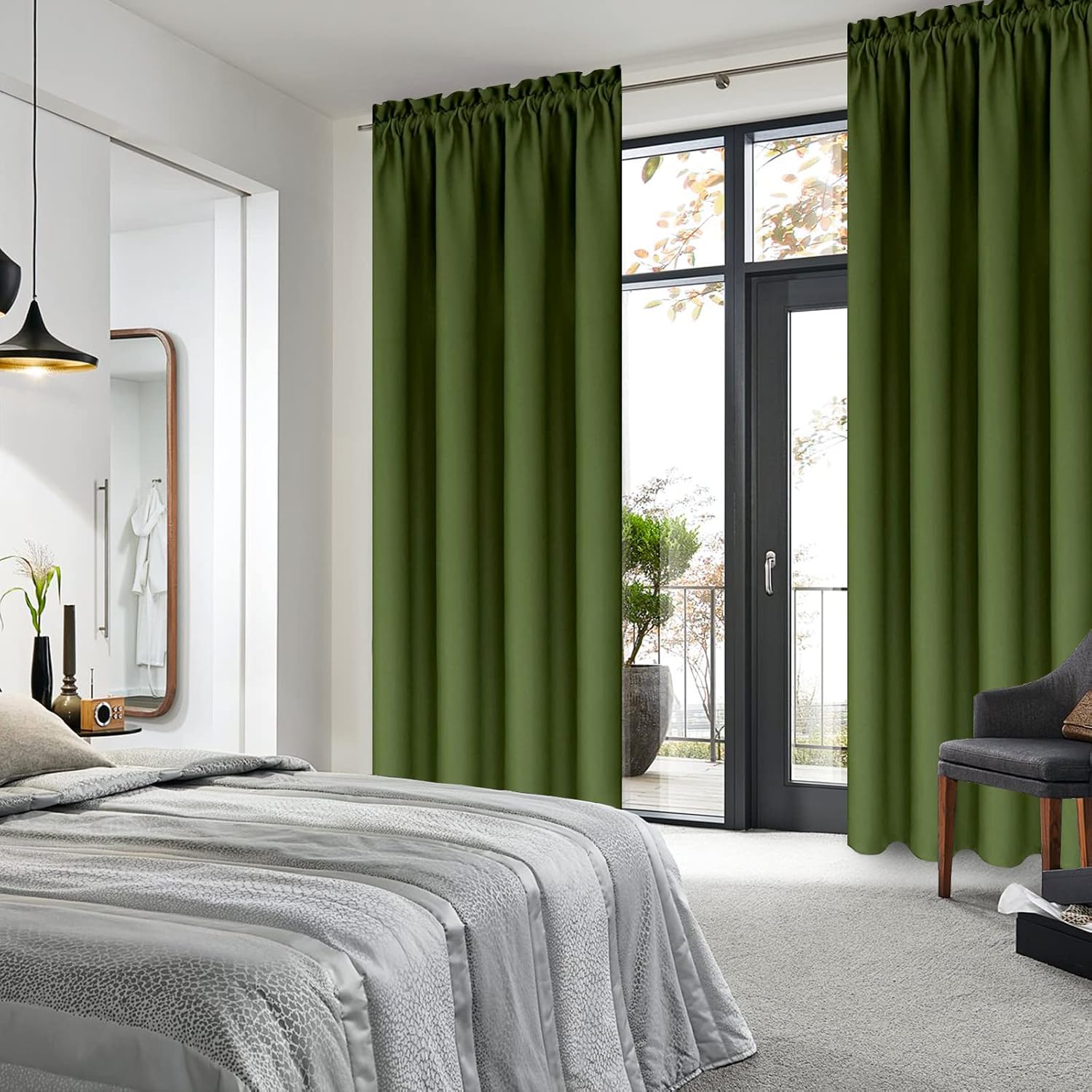Dwcn Blackout Curtains Room Darkening Thermal Insulated Bedroom Curtains Window Curtain Panels, 42 x 84 inches Long, Set of 2 Olive Green R…