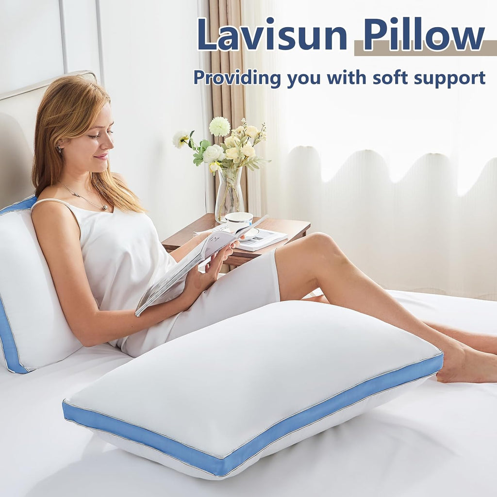 CozyLux Pillows King Size Set of 2, Soft and Supportive 3D Down Alternative Bed Pillow for Sleeping 2 Pack Blue, Luxury Hotel Quality Gusse…