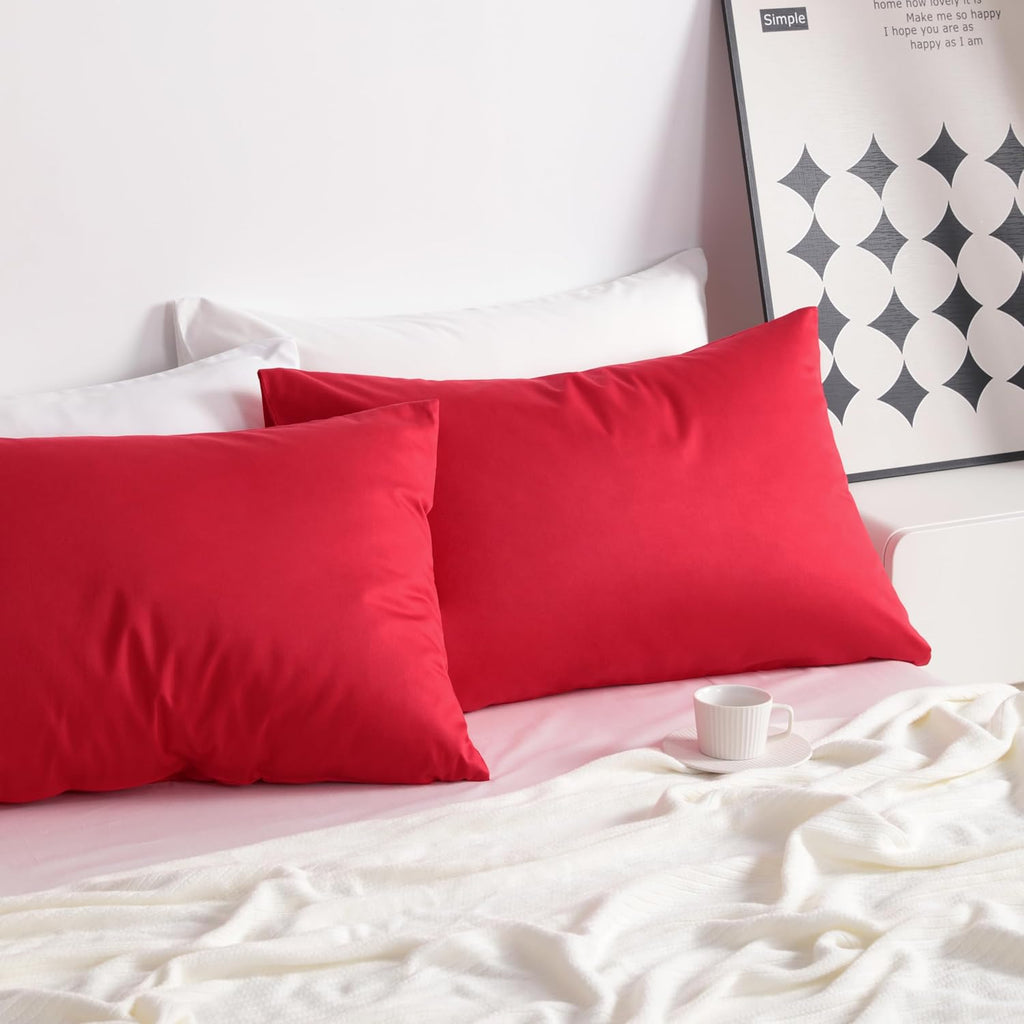 Ntbay Standard Cotton Pillowcases - Envelope Closure 20x26 Pillowcases Set of 2, Breathable and Soft Bed Pillow Cases, Red Cotton Red