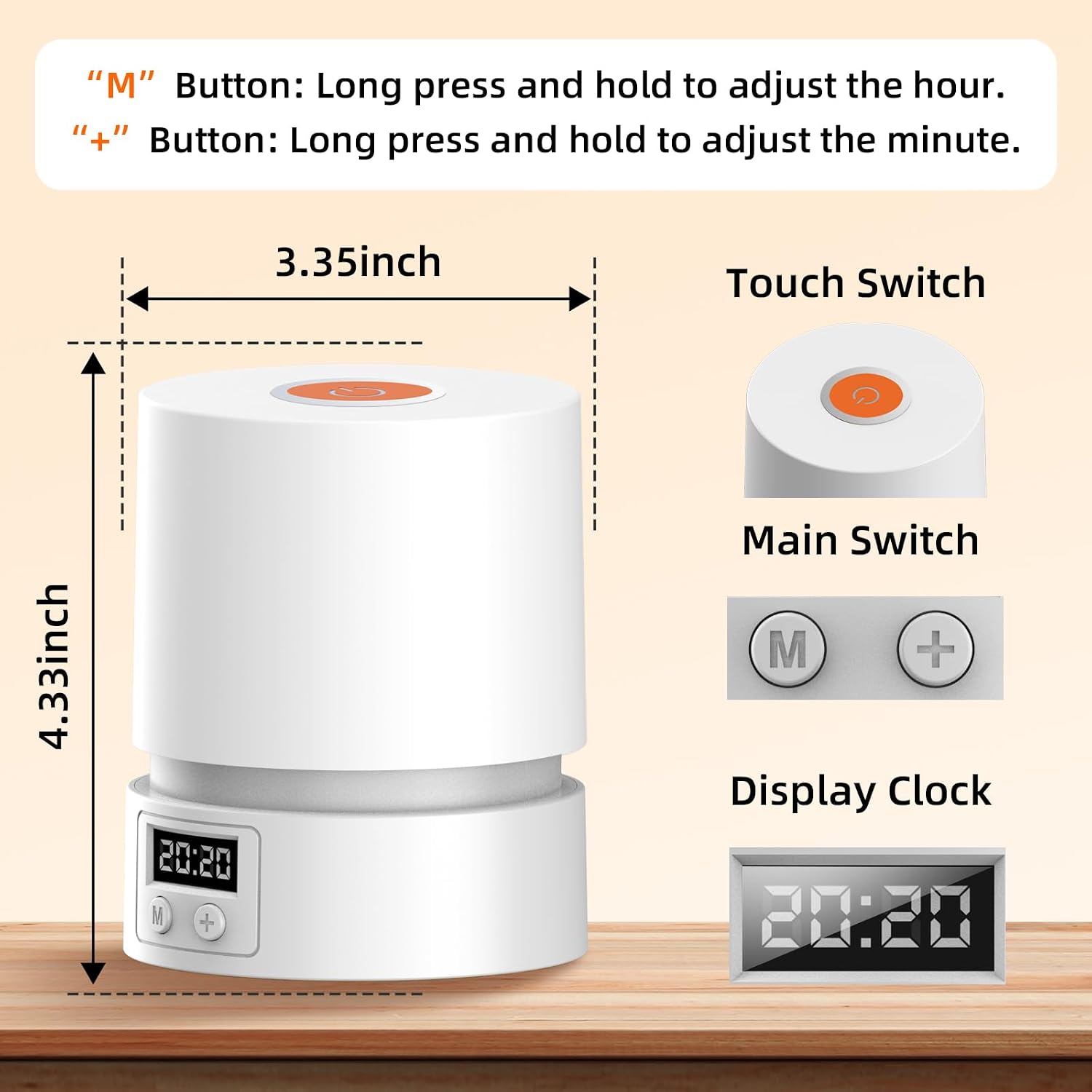 Nursery Night Light with Clock for Kids, Touch Lamp Bedside Desk Lamp, Portable Breastfeeding Night Lamp for Baby, 3 Color Stepless…